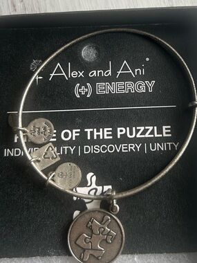 Alex and Ani Silver Puzzle Piece Energy Charm Bangle.